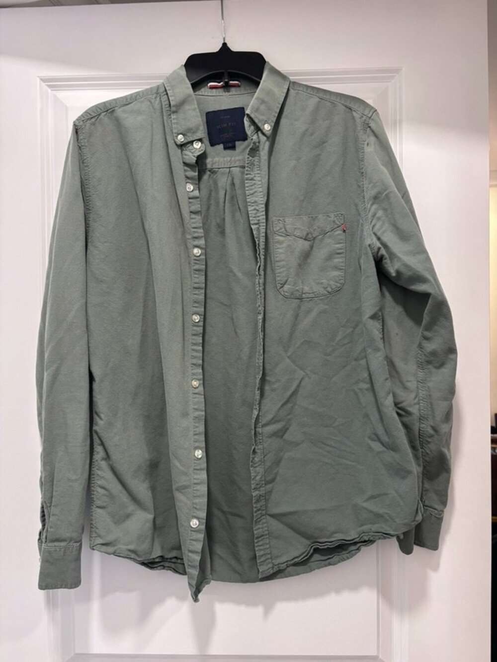 Men's Cotton On Slim Fit Sage Green Long-Sleeve Button-Down Shirt
